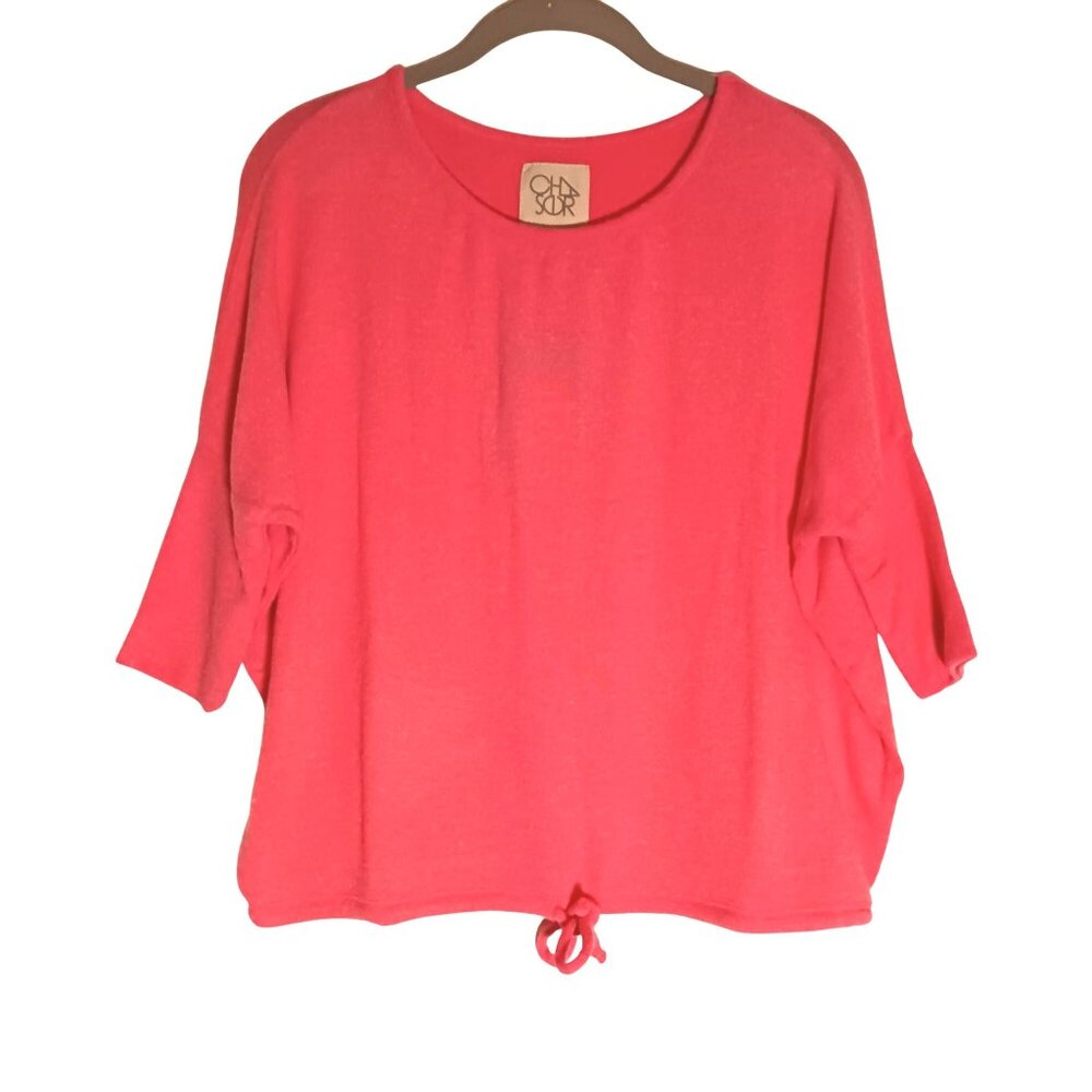 NEW Chaser Dolman Short Sleeve Pullover Top in Melon, S, Soft, Drawstring Hem